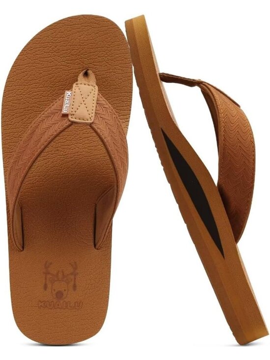 Men\'s All Tan Yoga Mat Leather Flip Flops Slip On Indoor Outdoor Sandal Slipper main image 5
